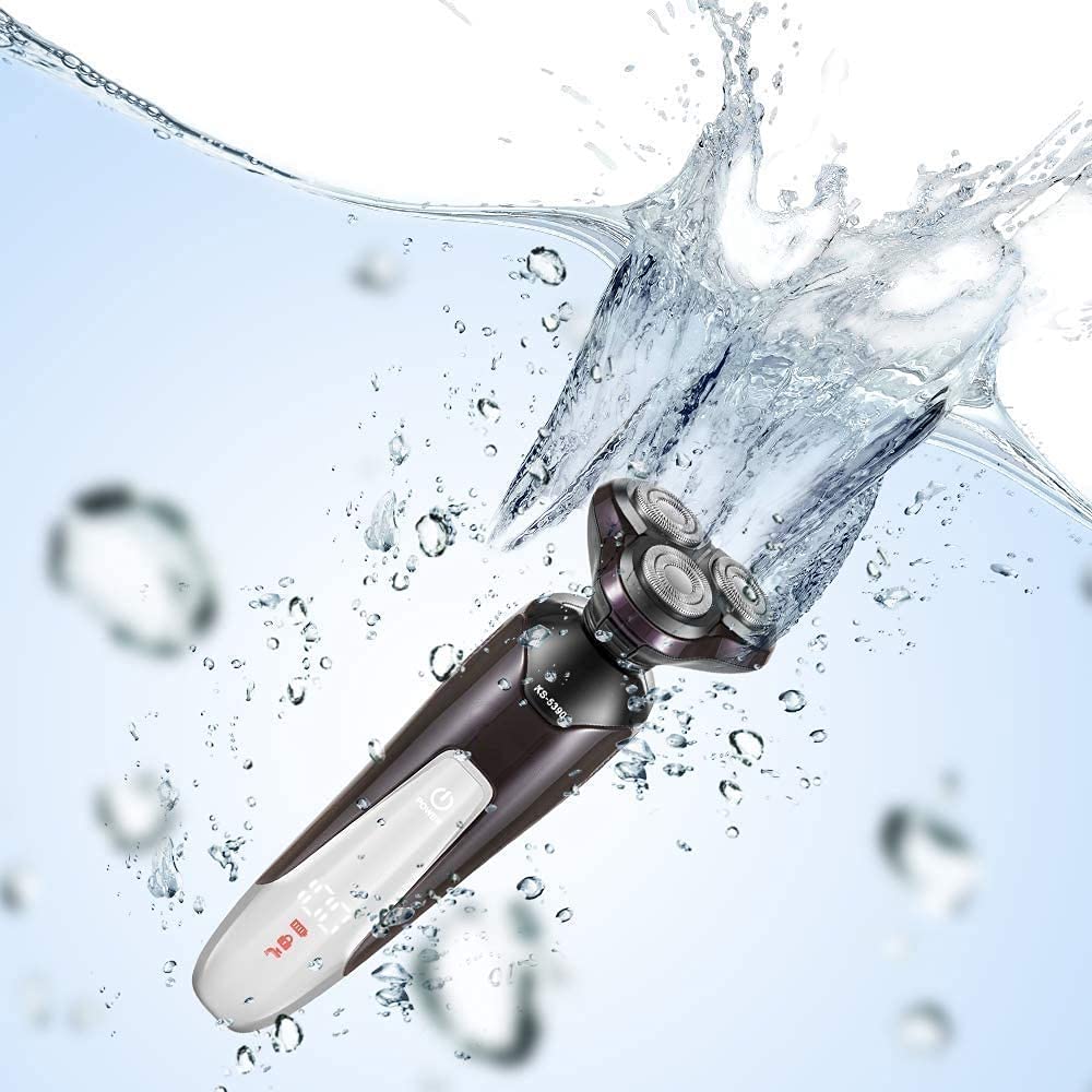 Rechargeable Cordless Electric Shaver for Men - Wet/Dry Rotary Shaver with LED Display, Nose Hair Trimmer & Facial Brush | Bald Head Shaving & Grooming Kit | Perfect for Travel, Home & Gym Use