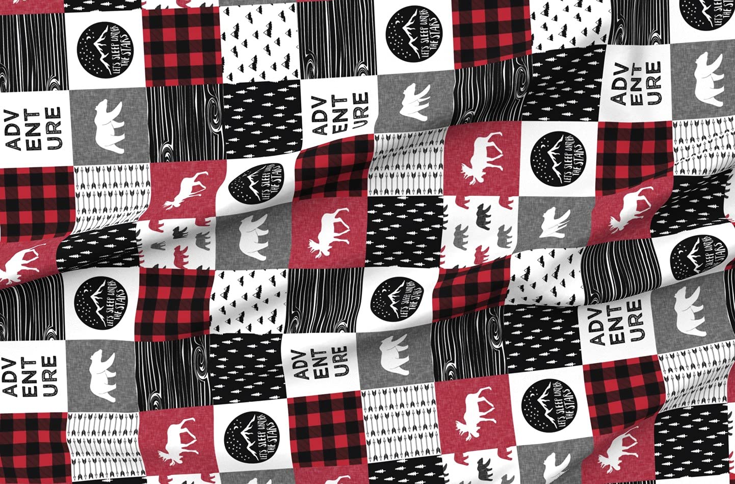 Adventure Buffalo Plaid Woodland Patchwork Fabric - Printed on Petal Signature Cotton for Quilting, Sewing & Crafts | Fat Quarter Cheater Quilt Wholecloth | Perfect for DIY Apparel, Home Decor & Gift Making