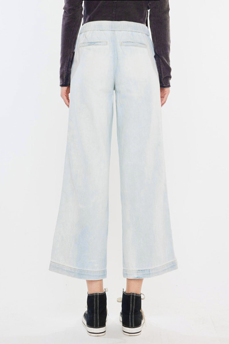 Annalise Mid Rise Wide Leg Pants for Women - Comfortable High Waisted Trousers with Elastic Waistband | Perfect for Office, Casual Wear & Travel