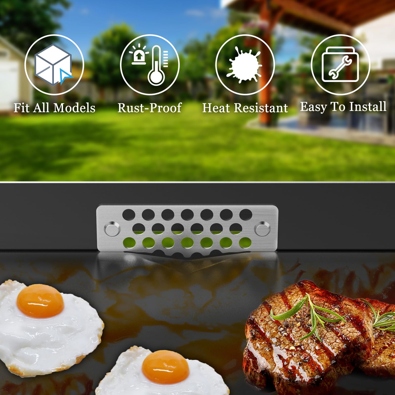 Blackstone Grease Gate Blocker - Compatible with All Blackstone Griddles, Prevents Food from Falling into Rear Grease Trap (1 Pack) - Essential BBQ & Outdoor Cooking Accessory for Backyard Grilling and Camping