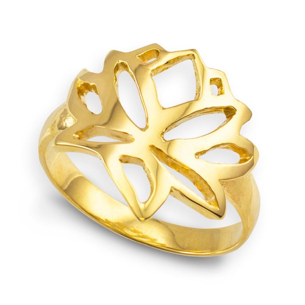 10K Yellow Gold Lotus Flower Ring - Elegant Cutout Blossom Band for Women, Perfect for Weddings, Anniversaries & Special Occasions