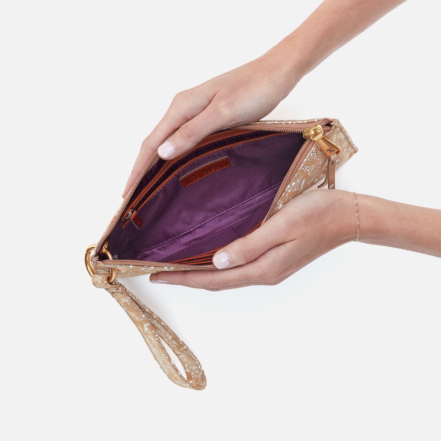 Vida Printed Leather Wristlet - Gilded Petals Design | Elegant Crossbody Wallet for Women | Perfect for Parties, Shopping & Everyday Use