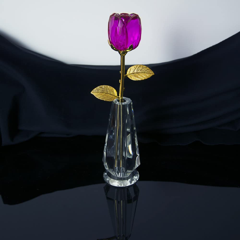 HUANSUN Red and Fuchsia Crystal Glass Rose Flower Figurine - Elegant Wedding Favors, Valentine's Day Gifts, Home Decor Souvenirs - Perfect for Table Centerpieces, Anniversary Presents, and Romantic Gift Giving