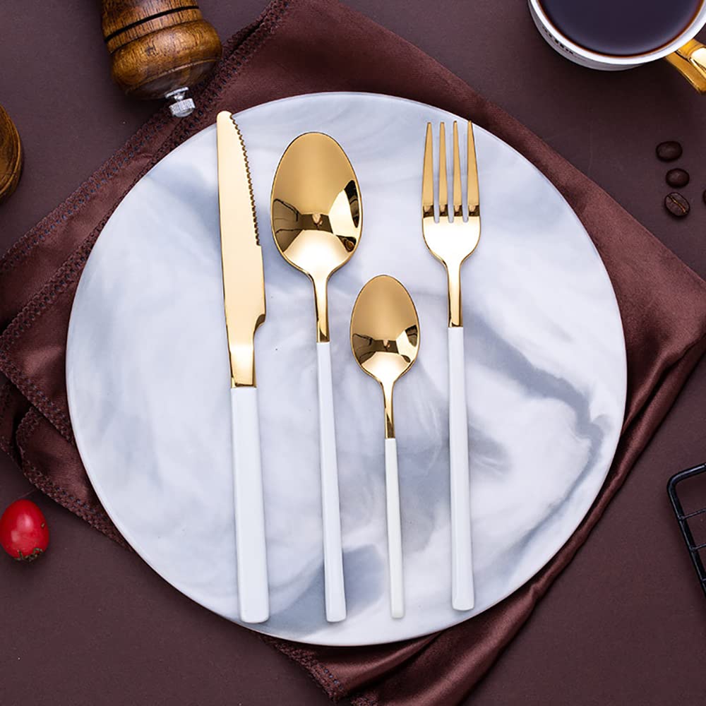 Premium 18/10 Stainless Steel Flatware Set for 6 - 24-Piece Luxury Silverware with White Handles - Modern Cutlery Set for Home, Restaurant, Wedding & Party - Elegant Dining Tableware for Everyday Use & Special Occasions