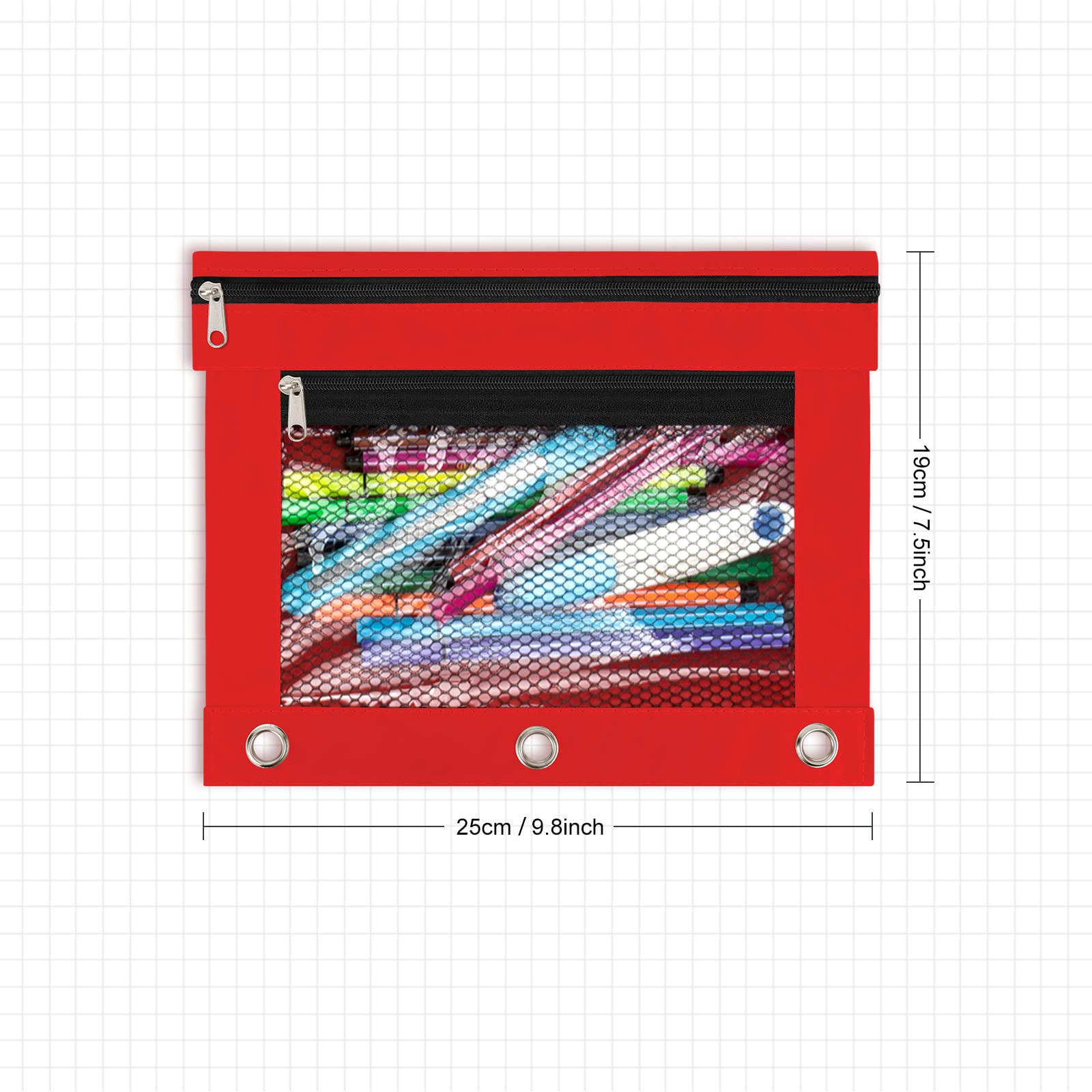 20 Pack Red Zippered Pencil Pouches for 3-Ring Binders - Bulk Classroom Supplies for Students & Teachers - Perfect for Organizing Pens, Pencils, Markers & School Essentials