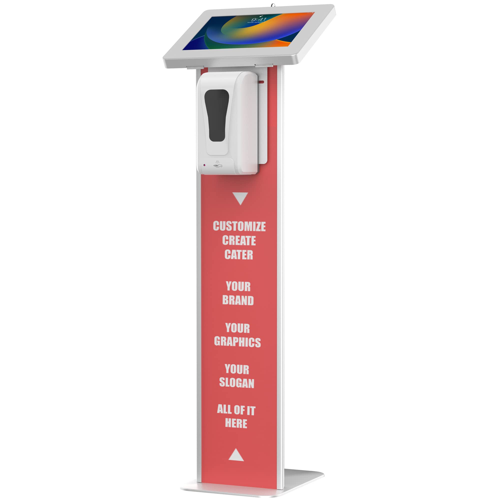 Premium Locking Floor Stand Kiosk with Graphic Card Slot & Automatic Soap Dispenser - Secure Display for iPad Pro 11
