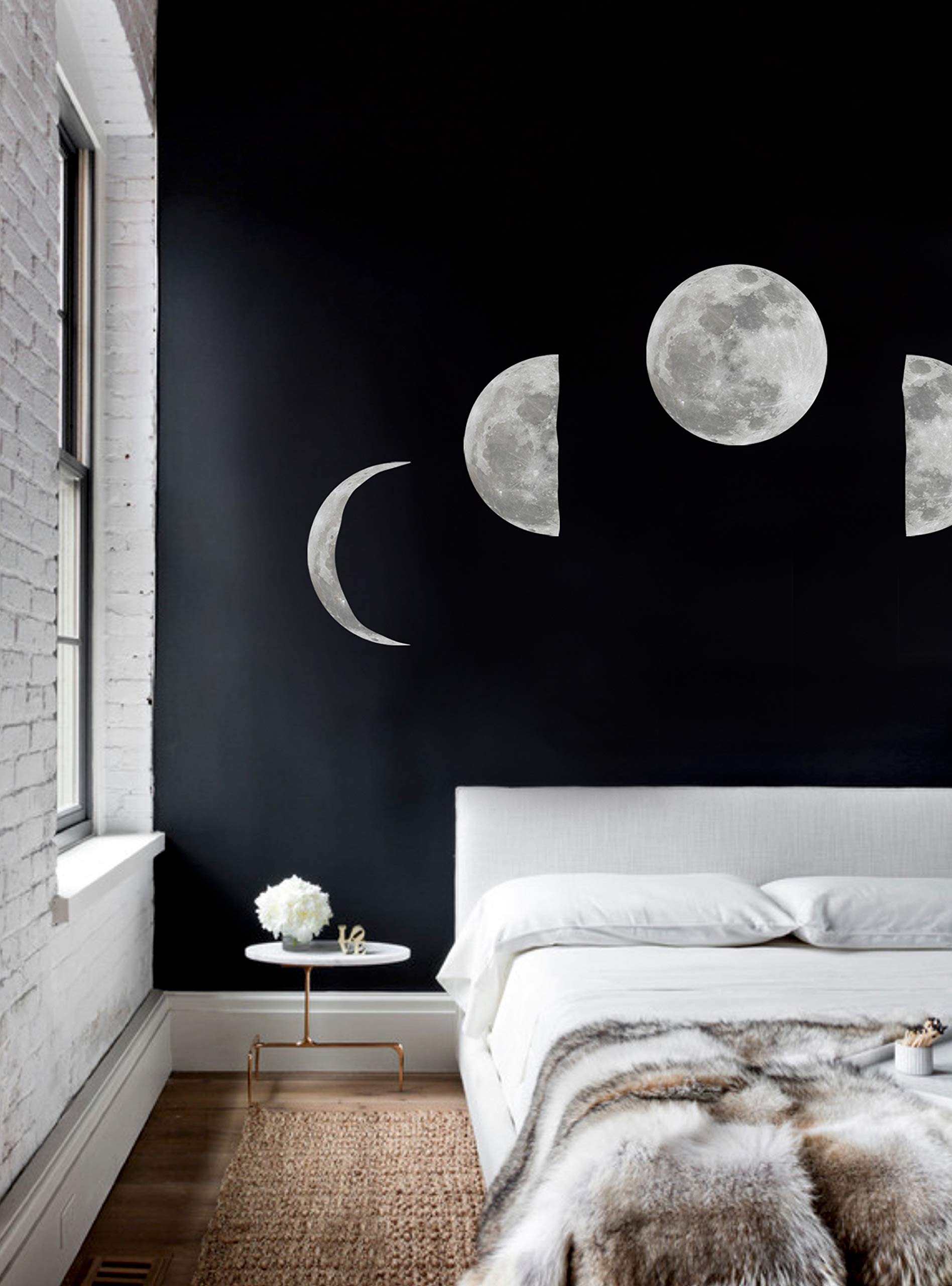 Moon Phases Vinyl Wall Sticker Decal - Removable Space Themed Nursery, Bedroom & Office Decor - Perfect for Kids Room, Dorm & Home Decoration