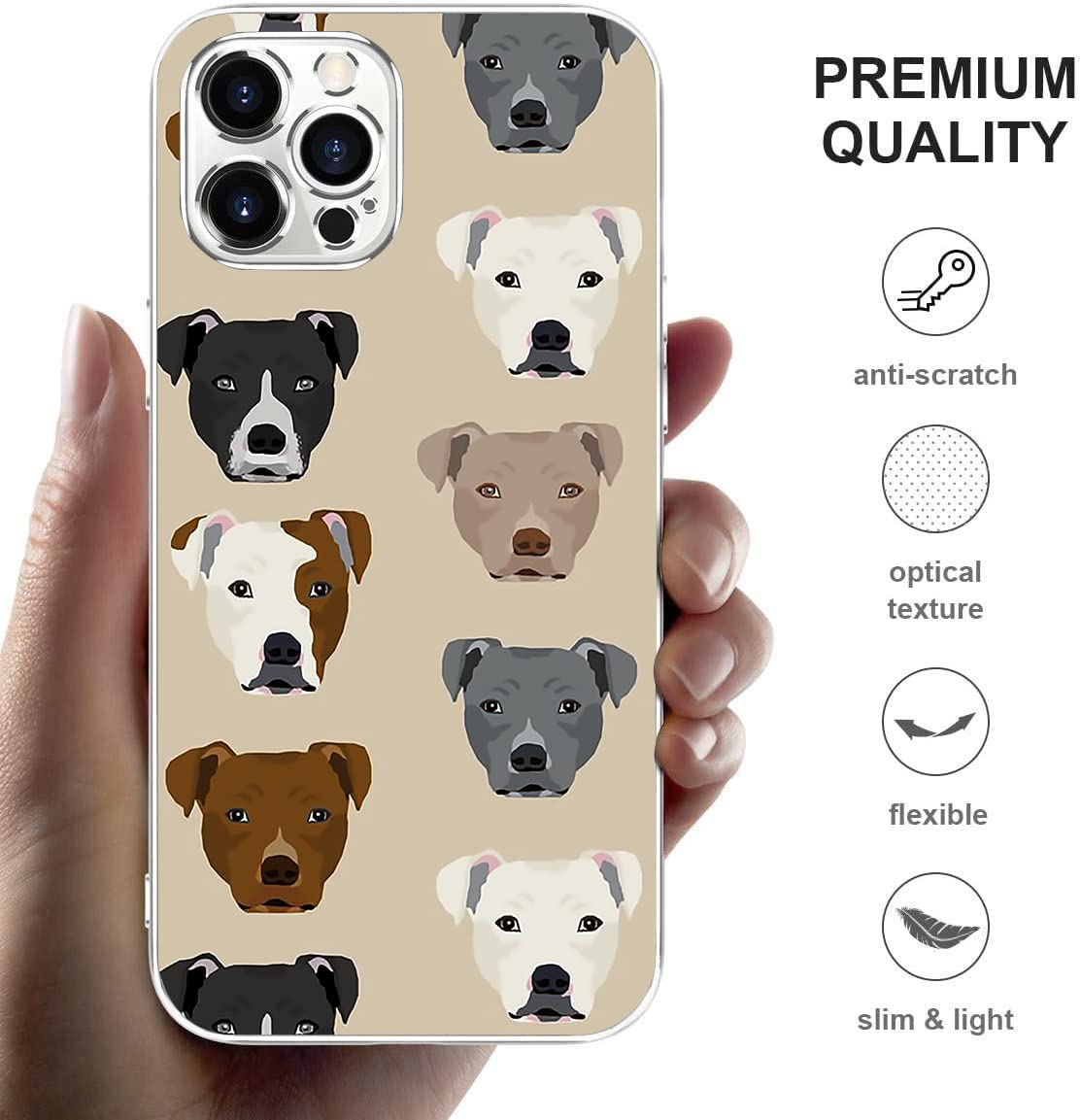Cute Pitbull Dog Funny Logo Clear TPU Case for iPhone 12/12 Pro - Shockproof Slim Soft Protective Cover for Women & Men - Perfect Gift for Pet Lovers & Dog Owners