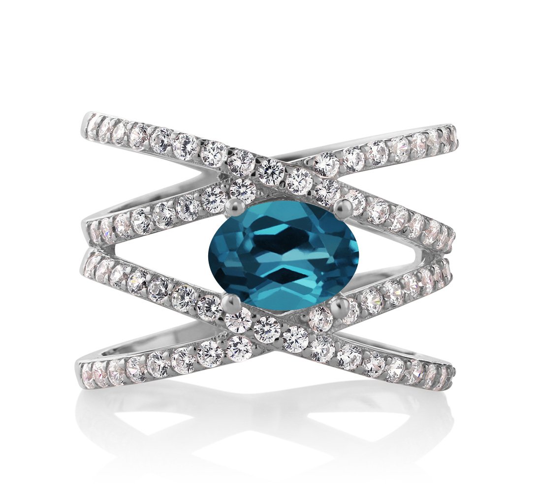 Gem Stone King 8X6MM Oval Birthstone Criss Cross Engagement Ring for Women - 925 Sterling Silver Fine Jewelry Gift for Mom, Wife, Her - Available in Sizes 5-9 | Perfect for Anniversaries, Proposals & Special Occasions