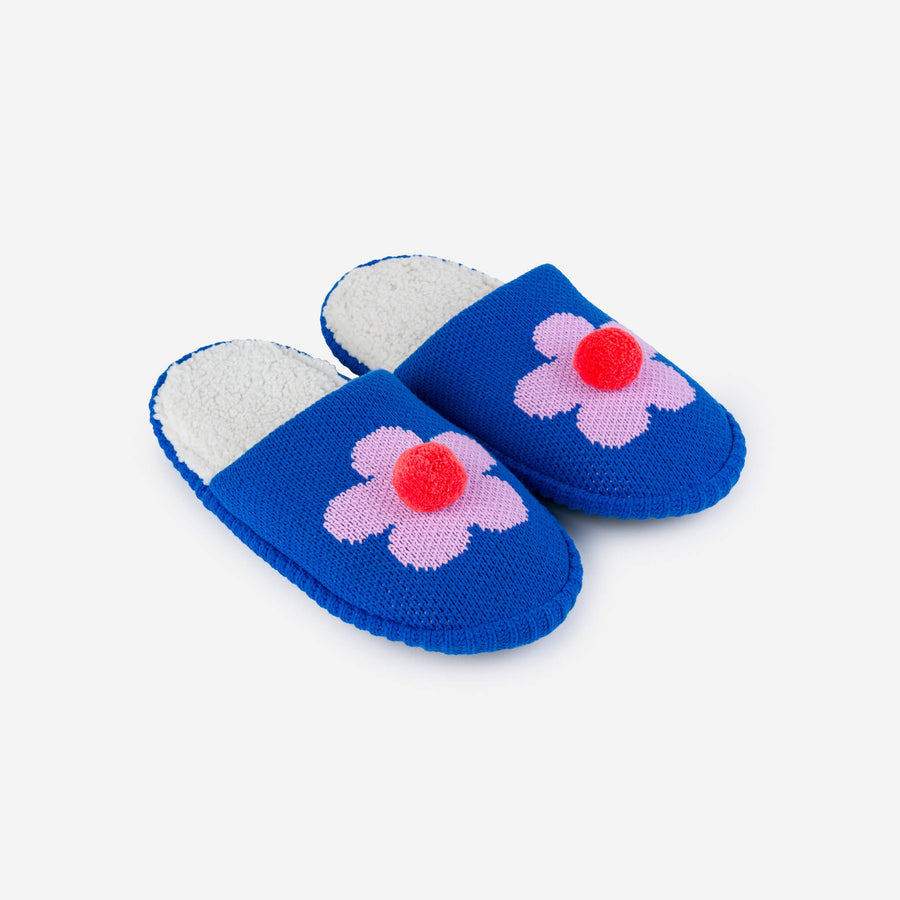 Cozy Verloop Knits Flower Pom Pom Slippers for Women - Soft Indoor House Shoes for Relaxing at Home, Lounging & Spa Days