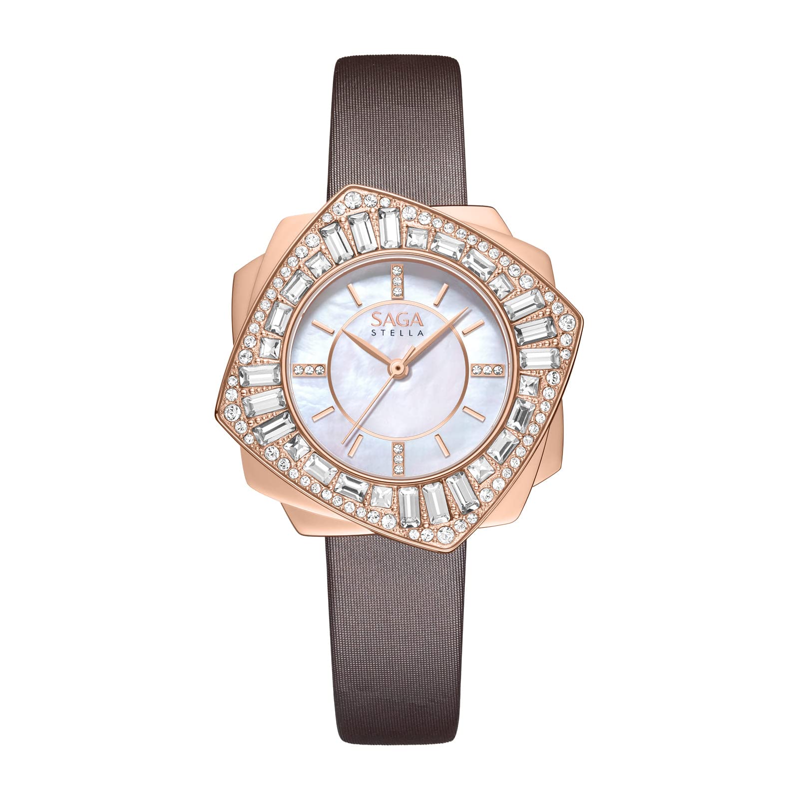 Luxury Women's Wrist Watches - SAGA Crystal Accented Dress Watch for Women, Stainless Steel & Leather Band, Elegant Gift for Her - Perfect for Office, Party & Special Occasions