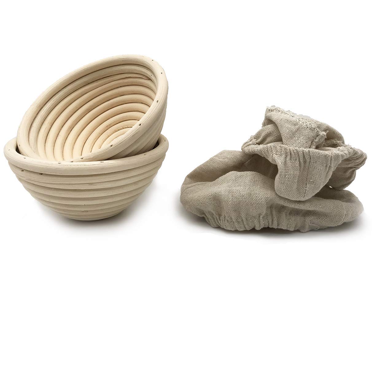 5 Inch Round Banneton Bread Proofing Basket Set of 2 - Natural Rattan Cane Brotform with Linen Liner - Handmade Artisan Bread Baking Tools for Sourdough, Baguette & Homemade Bread Making