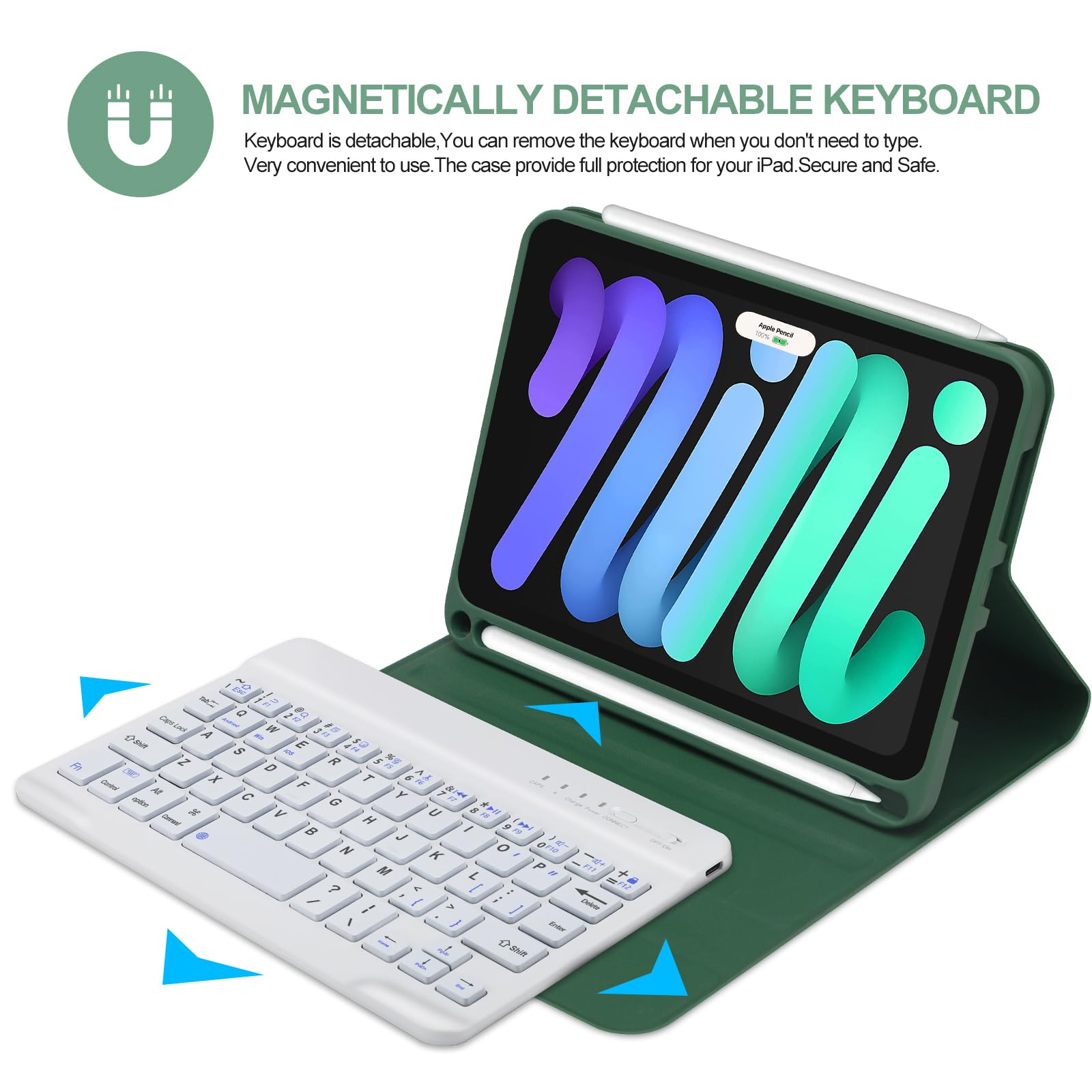 BORIYUAN iPad Mini 6 Keyboard Case 2021 - Detachable Wireless Bluetooth Keyboard Slim Folio Cover with Built-in Apple Pencil Holder for iPad Mini 6th Gen 8.3