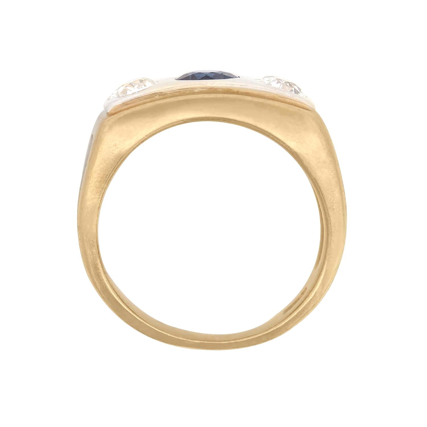 18K Gold & Platinum Edwardian Sapphire Diamond Flush Mount Ring – Vintage Elegance for Weddings, Anniversaries & Special Occasions