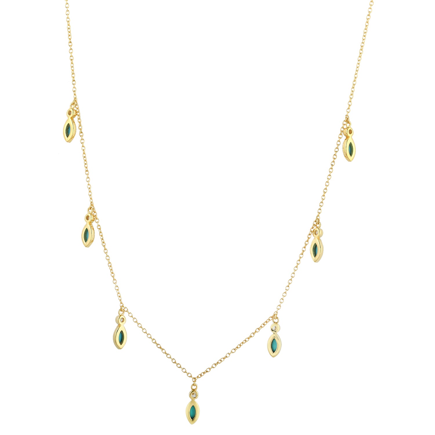 Exquisite Marquise Cut Turquoise Bezel Set Diamond Choker Necklace in 14K Yellow Gold | Elegant Statement Jewelry for Weddings, Parties & Special Occasions