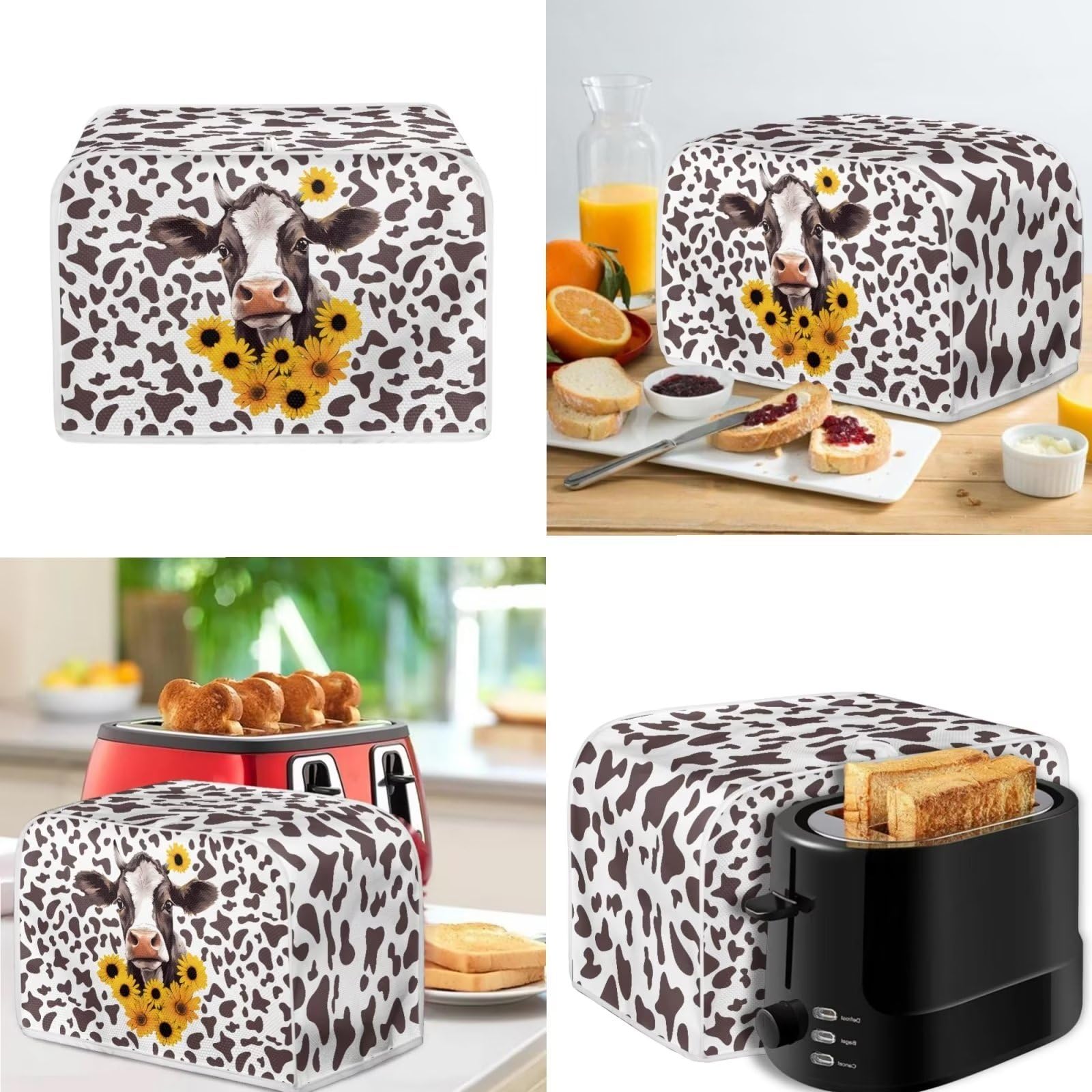 4-Slice Cow Flower Toaster Cover - Anti-Fingerprint, Dustproof Bread Maker & Blender Cover for Kitchen - Machine Washable - Perfect for Countertop Protection & Small Appliance Organization