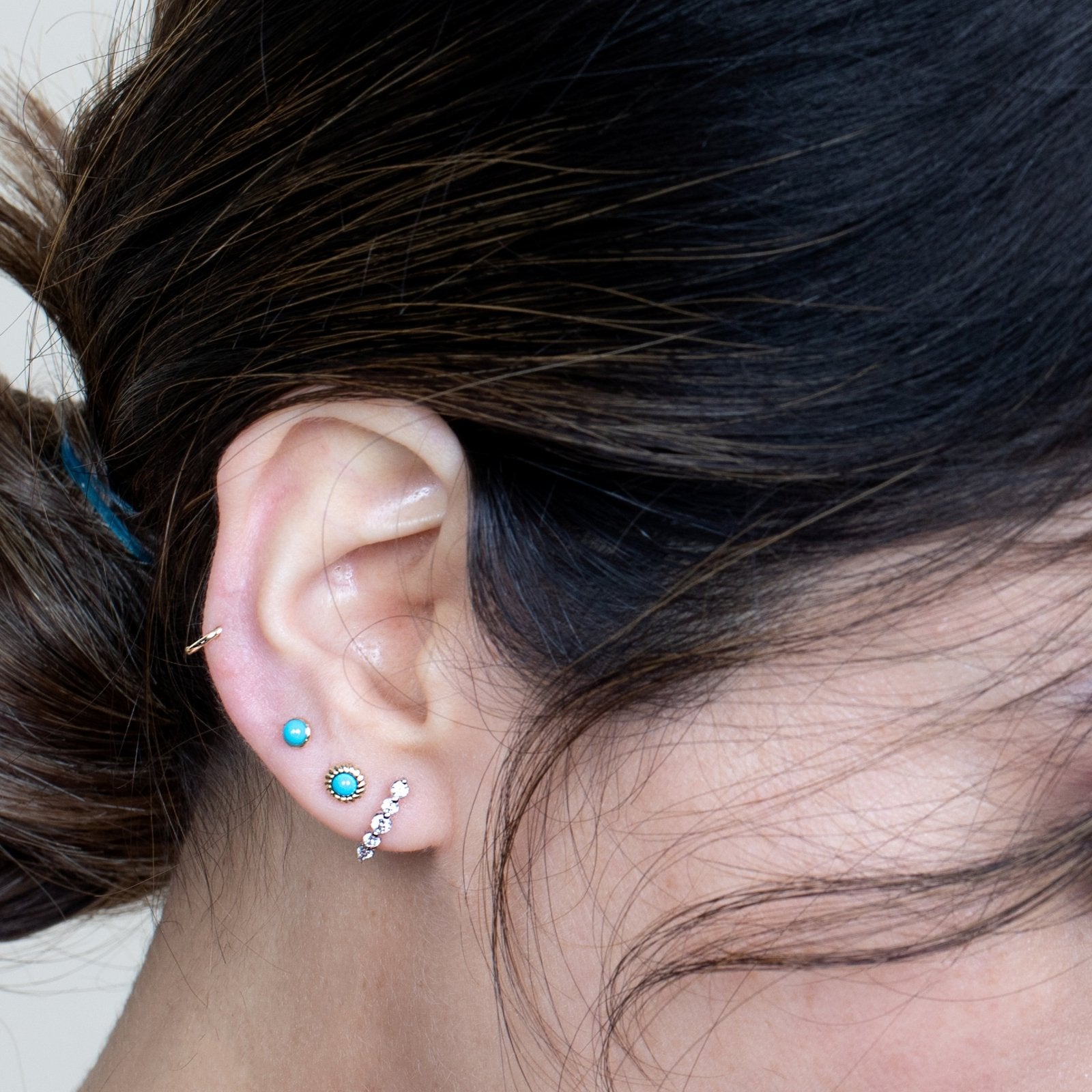 14K Yellow Gold Turquoise Cabochon Stud Earrings - Flat Back Braided Bezel Setting for Women | Perfect for Boho, Western & Everyday Jewelry