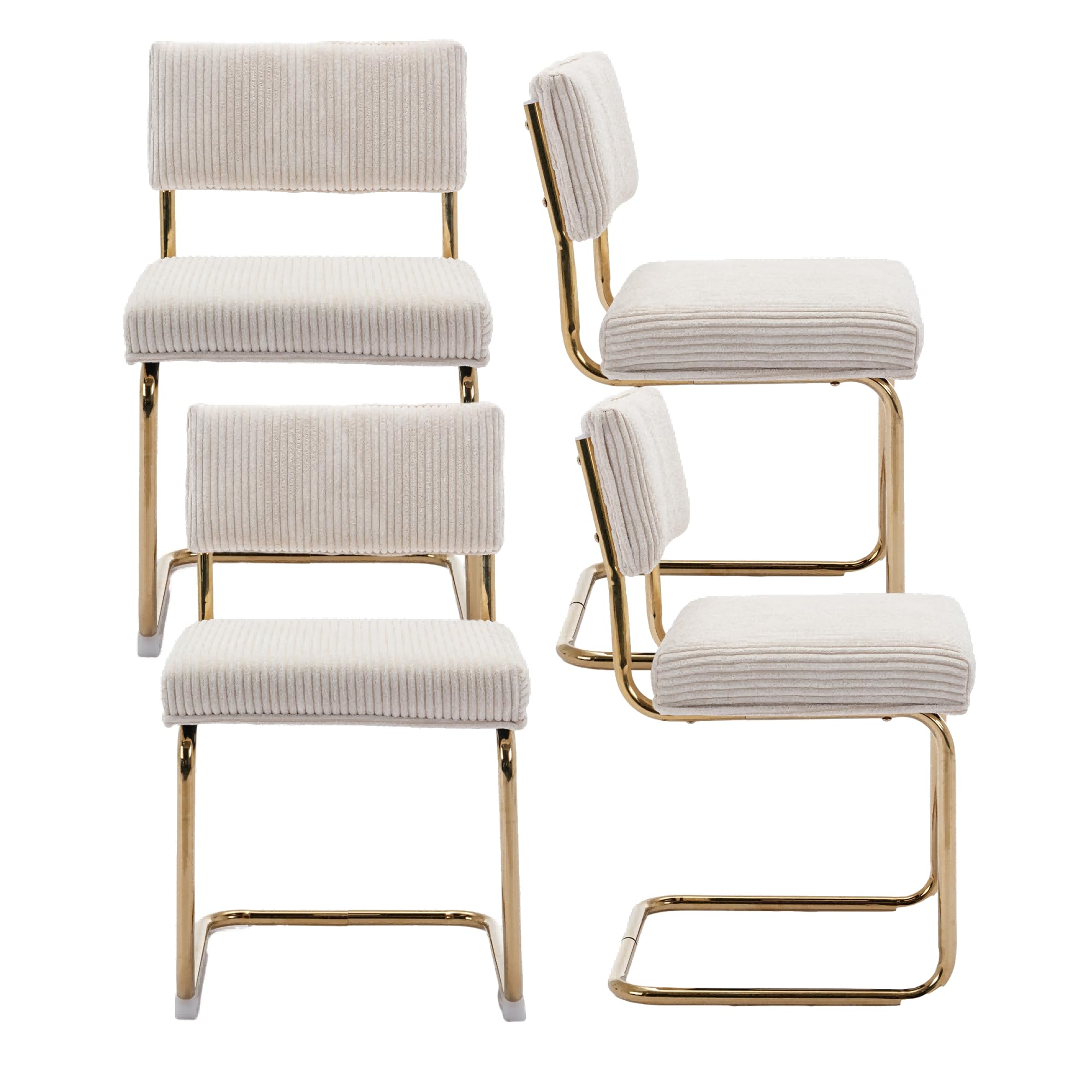 Rhomtree Modern Dining Chairs Set of 4 - Gold Metal Base & Corduroy Fabric Upholstery, Channel Tufted Armless Kitchen Chairs for Dining Room, Living Room, Bedroom - Beige | Elegant Home Decor & Comfortable Seating for Dinner Parties & Relaxation
