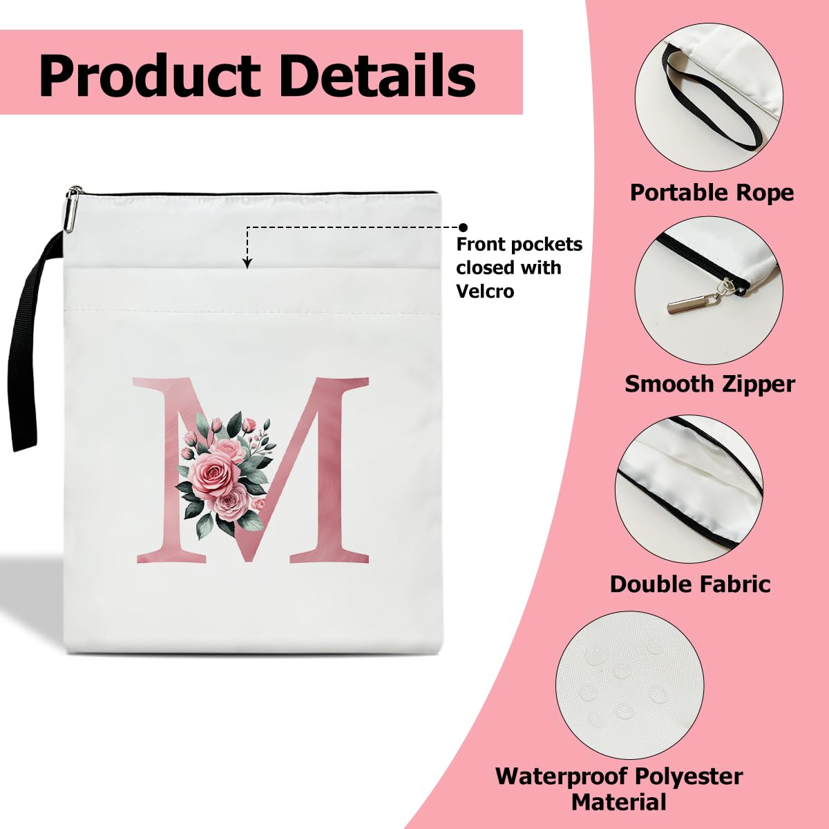 Personalized Monogram Book Sleeve with Zipper - Floral Pattern Book Cover for Women - Perfect Gift for Book Lovers - Fits Kindle, Hardcover Books & Notebooks - Ideal for Reading, Travel & Office Use (zm13)