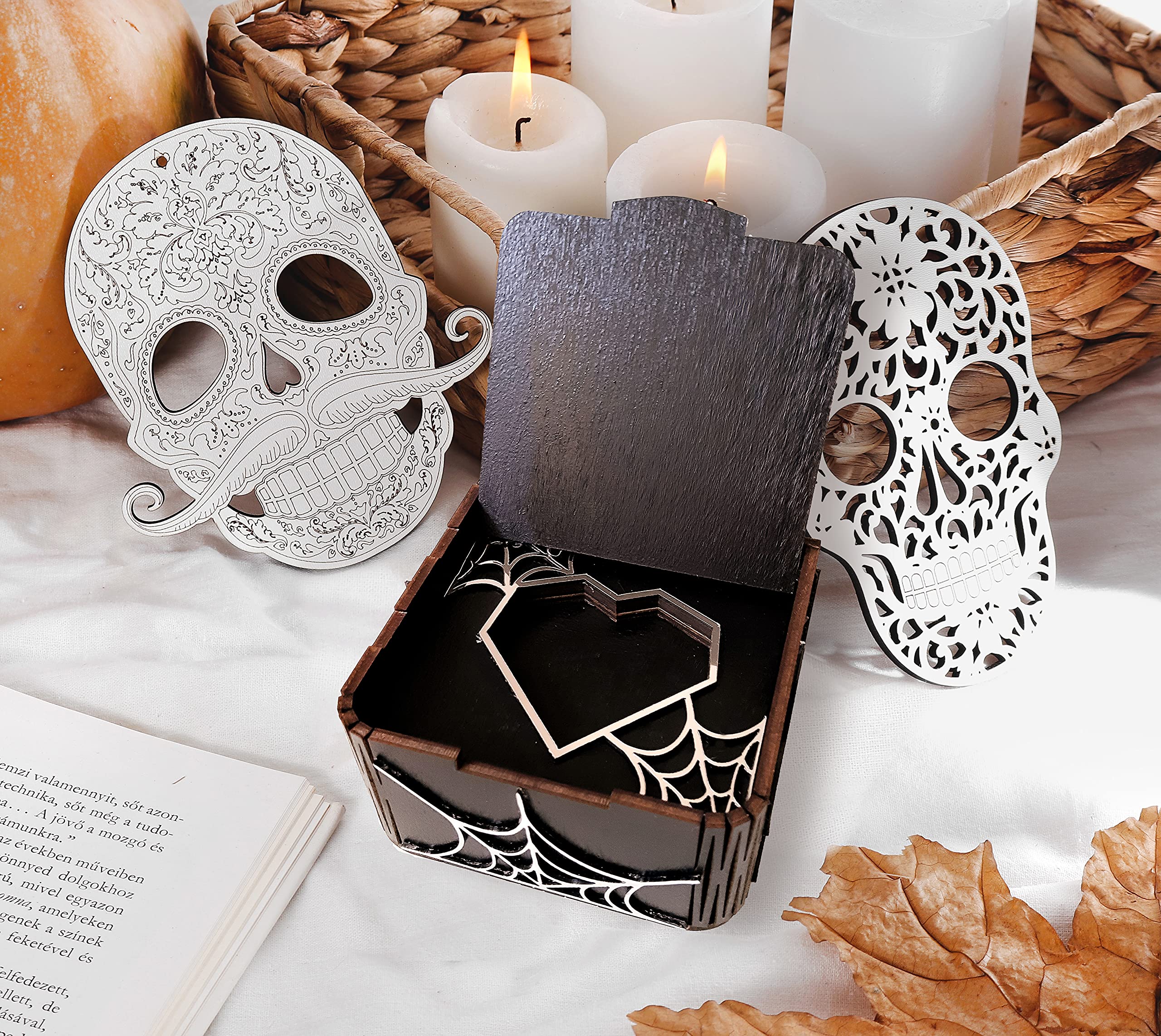 Gothic Wooden Cobweb Ring Box for Halloween Wedding - Elegant Ring Bearer Box with 'Til Death Do Us Part' Engraving - Perfect for Gothic Wedding Decorations & Spooky Reception Decor