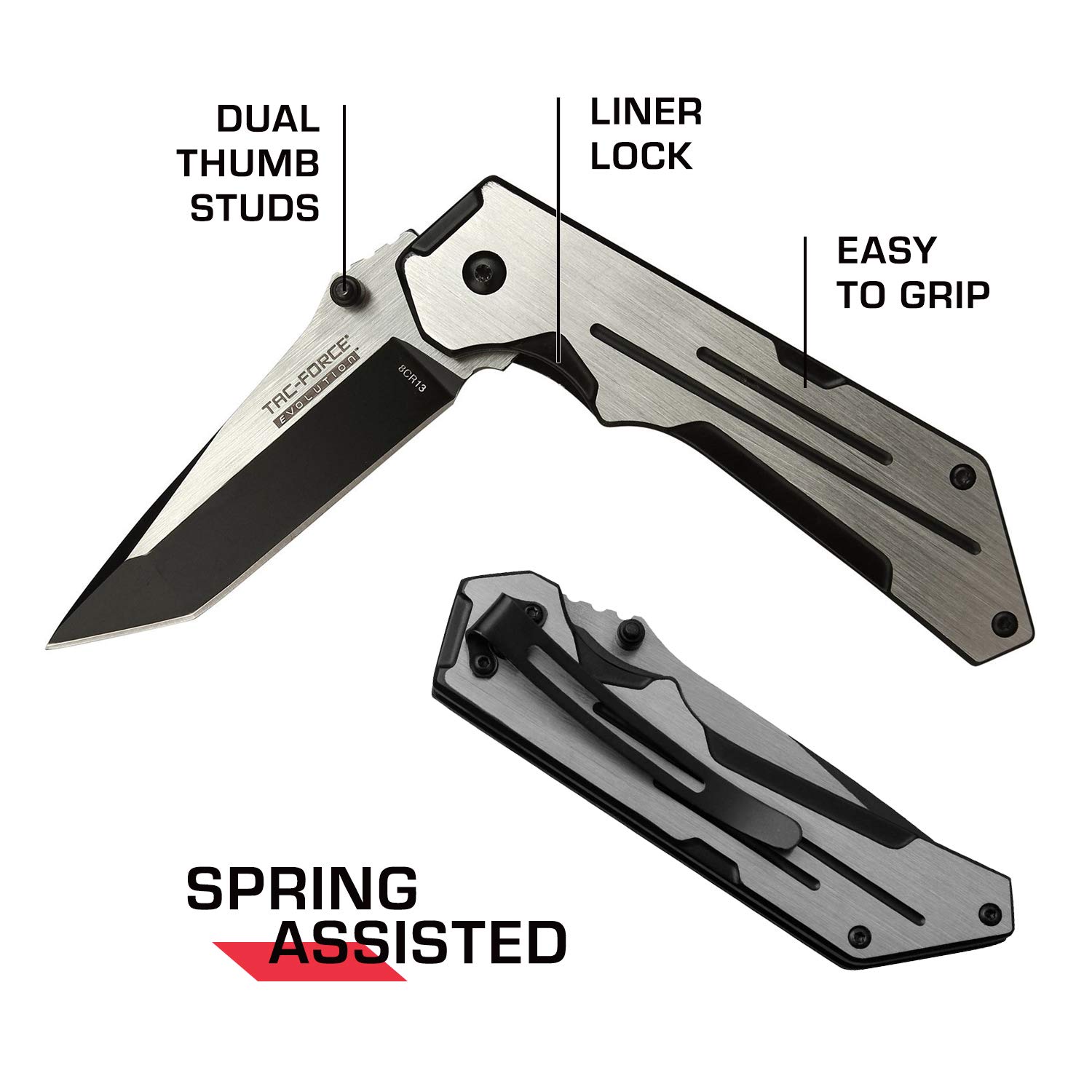 Tac Force Evolution Spring Assisted Knife - TFE-A017-S | Tactical Folding Pocket Knife with Quick Open | Perfect for Camping, Hiking & Everyday Carry (EDC)