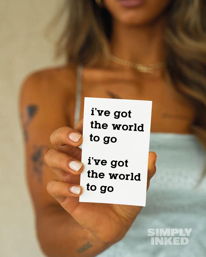 Simply Inked 'I've Got The World To Go' Temporary Tattoo - Inspirational Quote Design for Women, Men, Girls & Boys | Waterproof Fake Tattoo Sticker (2.5x4 Inch, Black, 2g) | Perfect for Parties, Festivals, Travel & Self-Expression