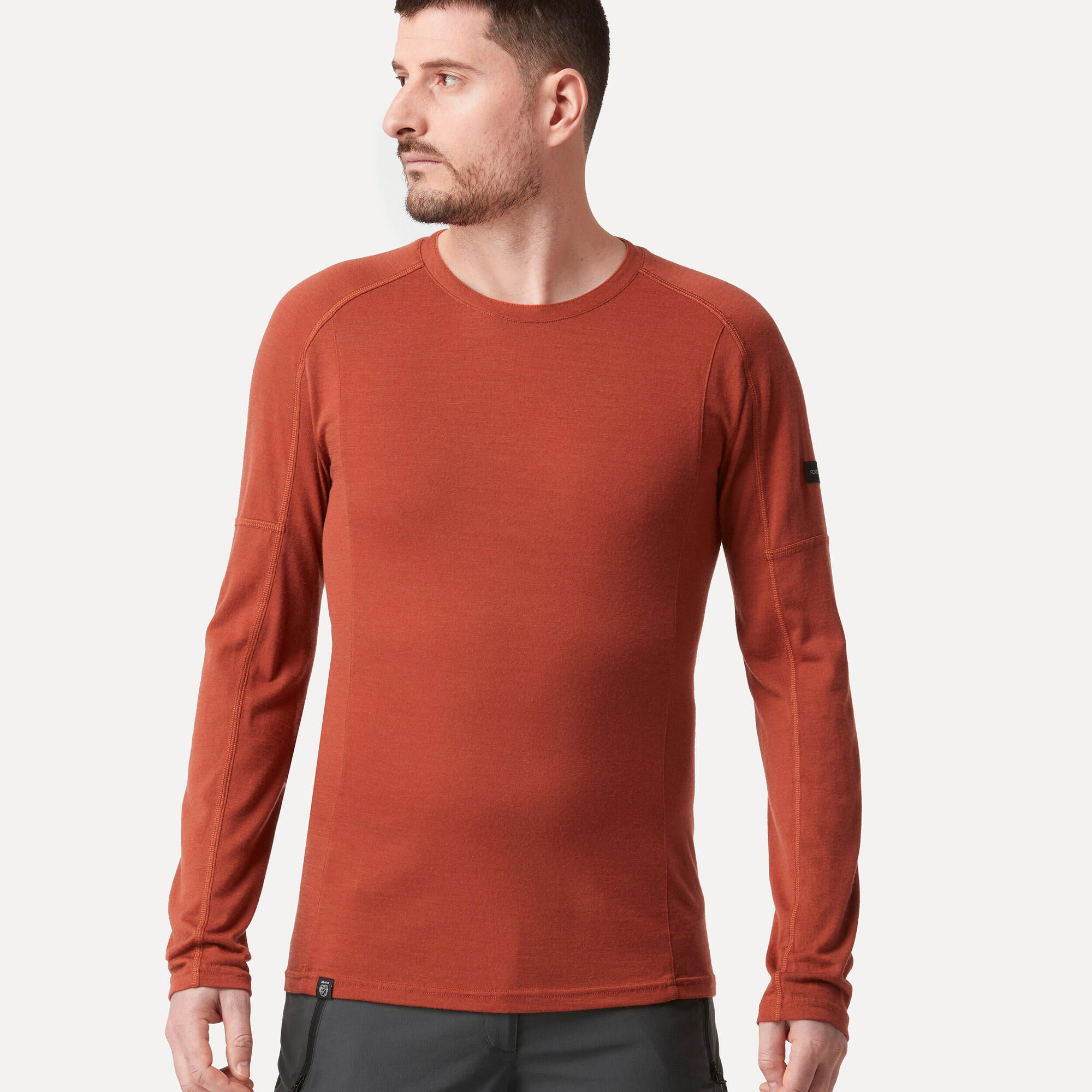 Forclaz Men's MT500 Merino Wool Long Sleeve Hiking Shirt - Warm & Breathable Base Layer for Outdoor Adventures & Cold Weather Activities