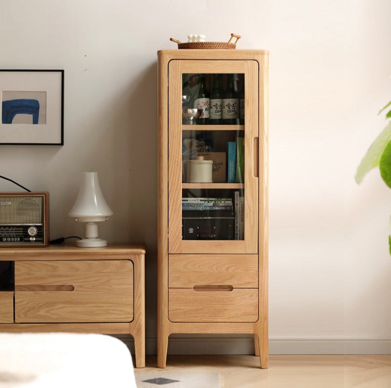 Solid Oak Wood Side Cabinet - Rustic Home Storage Organizer for Living Room, Bedroom, or Entryway