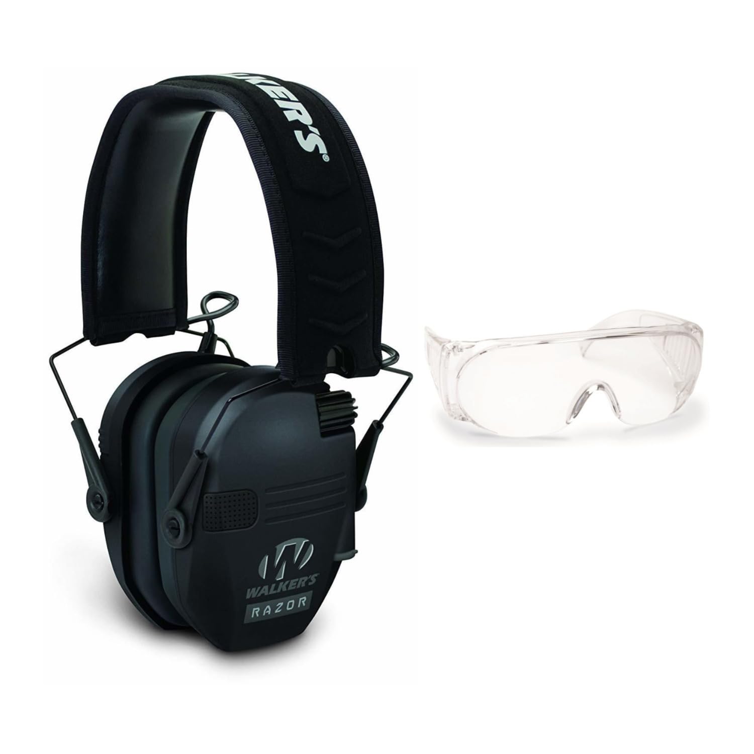Walkers Razor Slim Electronic Shooting Earmuffs (Black) with OTG Safety Glasses Bundle - Noise Reduction Hearing Protection for Shooting Range, Hunting & Outdoor Sports