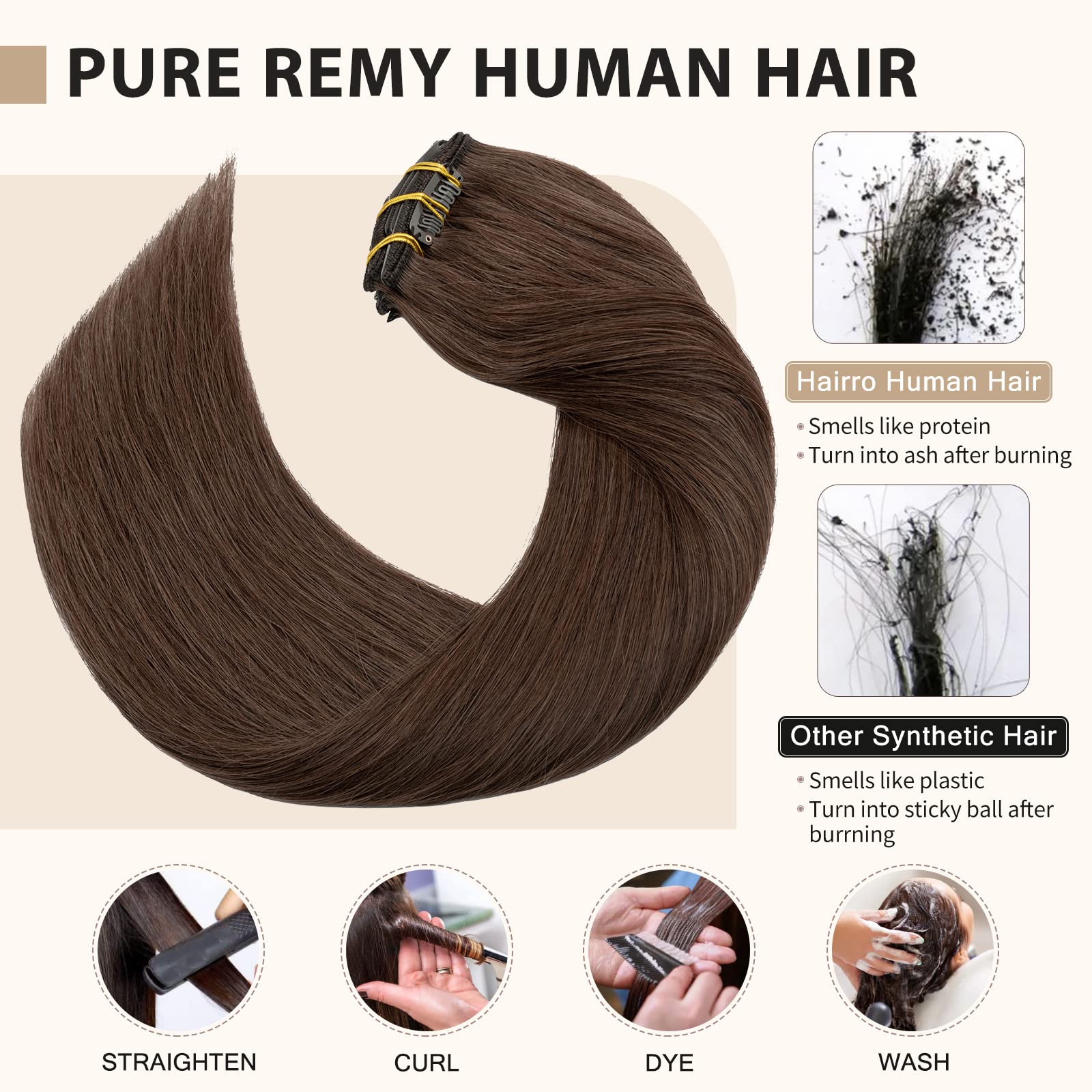 Clip in Human Hair Extensions 18 Inch - 7pcs Long Straight Remy Hair Extensions 120g, Seamless Double Weft Virgin Hair for Women (Brunette #4 Medium Brown) - Perfect for Parties, Weddings & Daily Styling