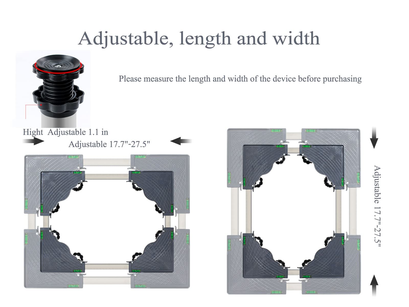 Multi-Functional Adjustable Washing Machine & Dryer Stand - Anti-Vibration Base with 17.7