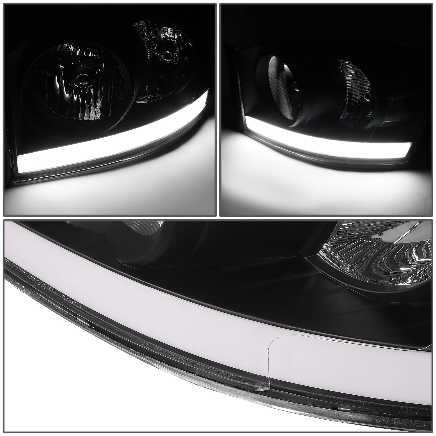 DNA MOTORING Black Headlights for 06-09 Dodge Ram - LED Light Bar Replacement for Off-Road & Night Driving