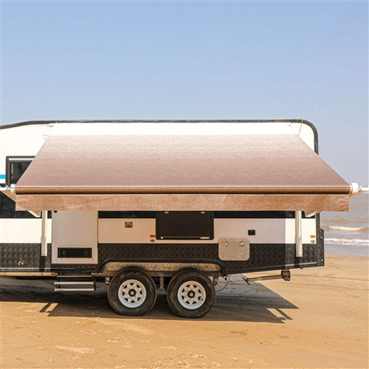 Aleko 8x8 Feet Motorized Retractable RV Awning - Brown Fade - Perfect for Camping, Outdoor Relaxation & RV Travel Accessories