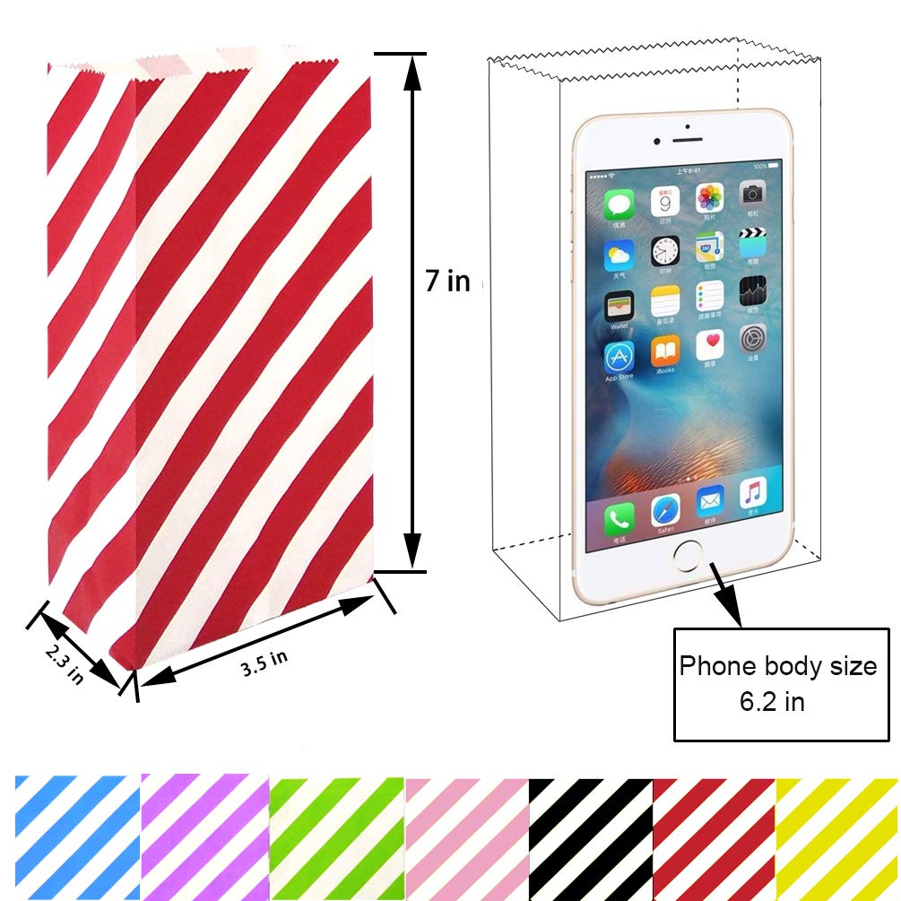 Red Striped Mini Paper Party Favor Bags - 50 Pack (3.5×2.3×7 inches) for Kids Birthday Party, Baby Shower & Wedding Favors - Perfect for Candy, Gifts & Goodies