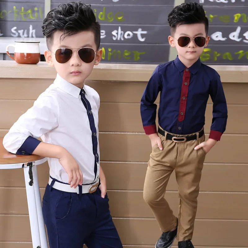 Boys' Cotton Shirts for Kids Ages 2-10 Years | Korean Style Spring & Autumn Blouses with Necktie | Perfect for School, Parties & Special Occasions
