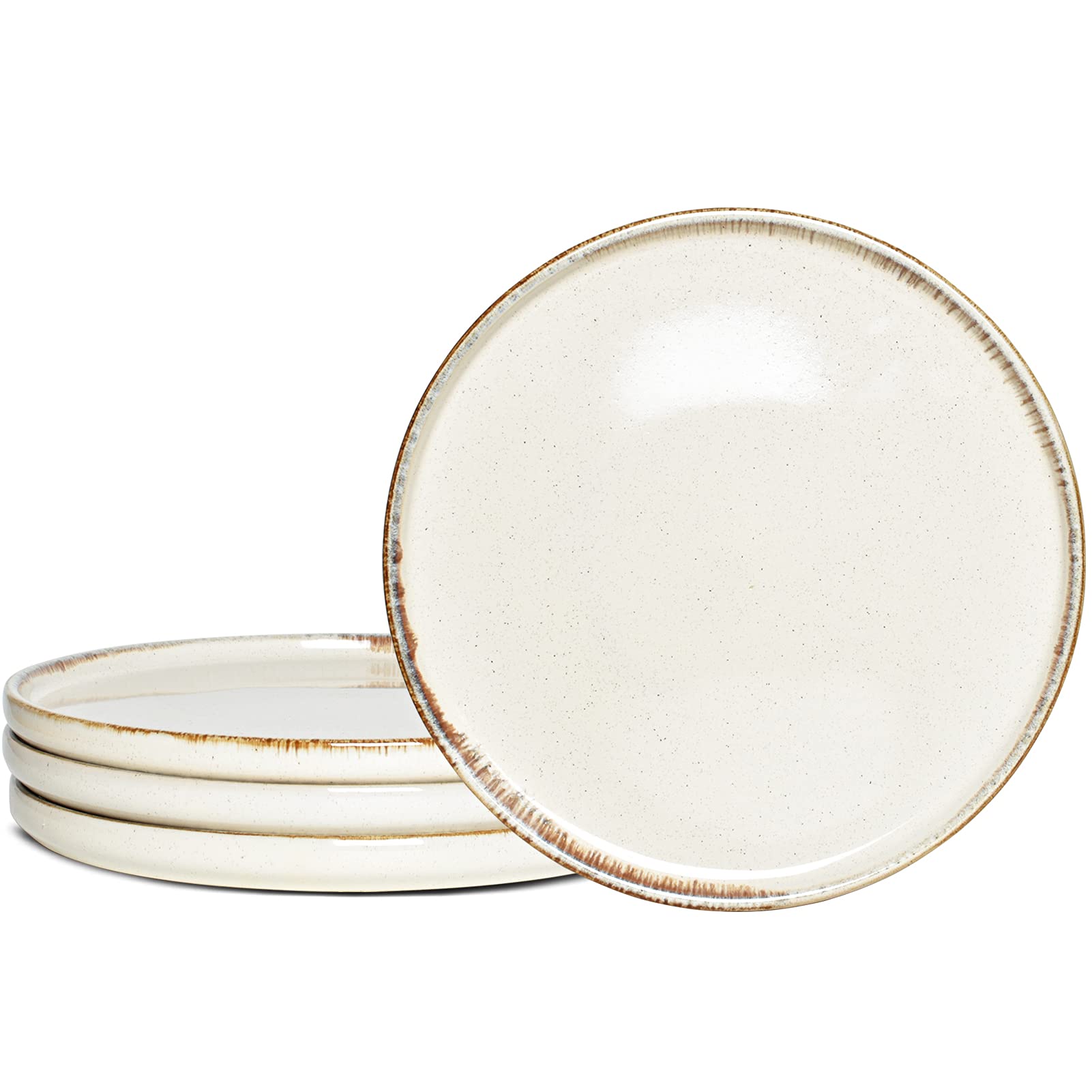 Bosmarlin 4-Piece Stoneware Dinner Plates Set - 8.2 Inch Ceramic Plates for Salad, Pasta, Dessert | Microwave & Dishwasher Safe | Elegant Beige Color | Perfect for Family Dinners, Parties & Restaurant Use