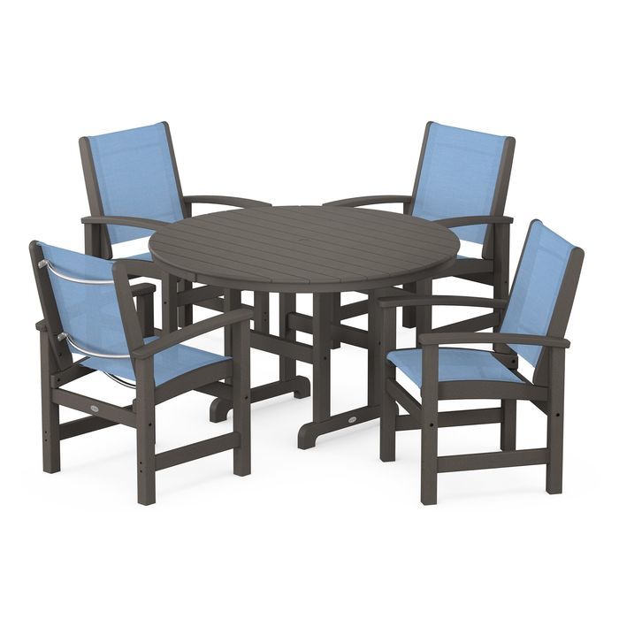 POLYWOOD Coastal 5-Piece Round Farmhouse Dining Set - Outdoor Patio Furniture for Backyard, Poolside & Beach House Dining
