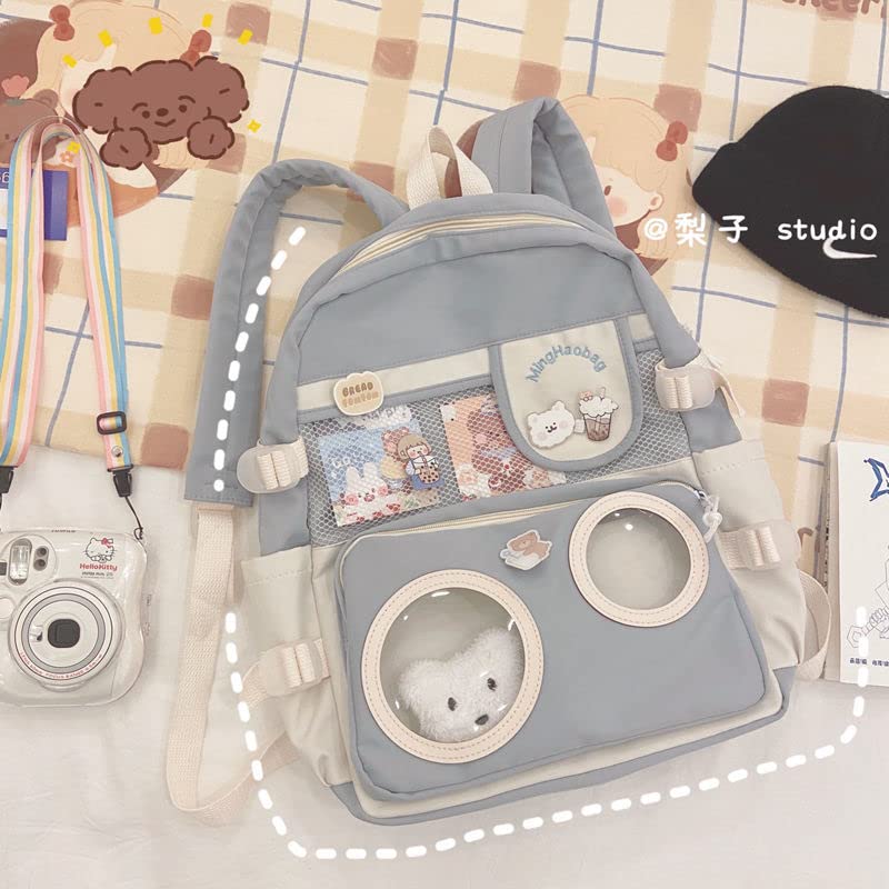 Cute Aesthetic Pastel Blue Backpack for School - Kawaii Backpack with Adorable Accessories, Perfect for Middle School, College & Daily Use