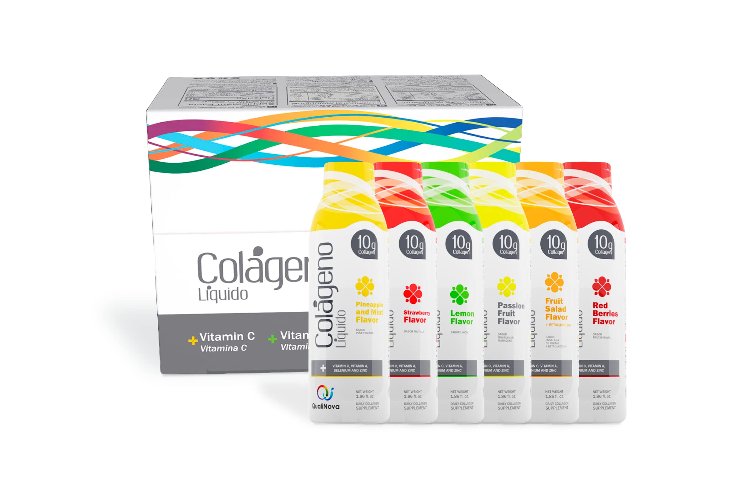 Qualinova Beauty Hydrolyzed Collagen Drink - 10g per Shot, 30 Shots (1 Month Supply) Mixed Flavors for Skin Hydration & Anti-Aging | Perfect for Daily Beauty Routine, Travel & On-the-Go Wellness