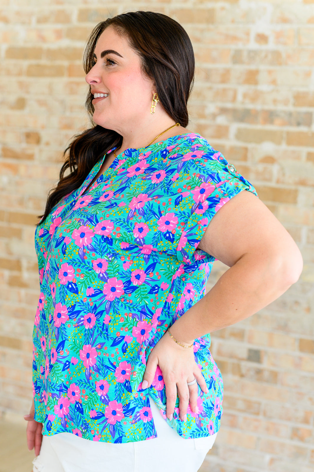 Lizzy Cap Sleeve Top - Floral Print Mint & Lavender Blouse for Women | Perfect for Spring Outfits, Casual Wear & Summer Dresses