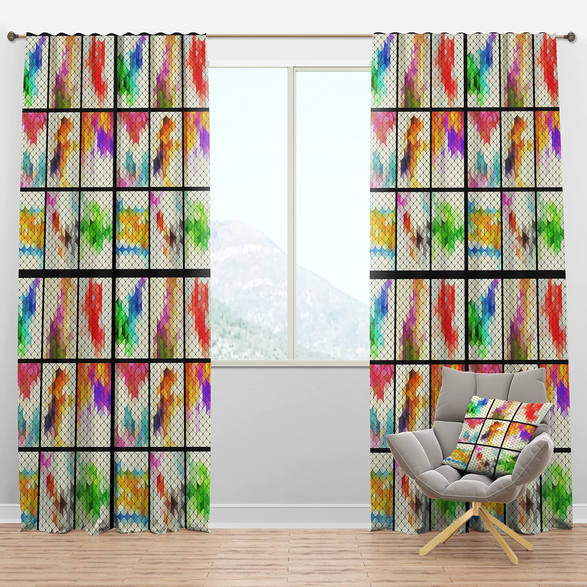 DesignQ Blackout Curtains - Thermal Insulated Triangle Geometric Pattern Window Drapes for Bedroom & Living Room (52x63 Inches, Single Panel) - Perfect for Home Decor, Light Blocking & Energy Saving