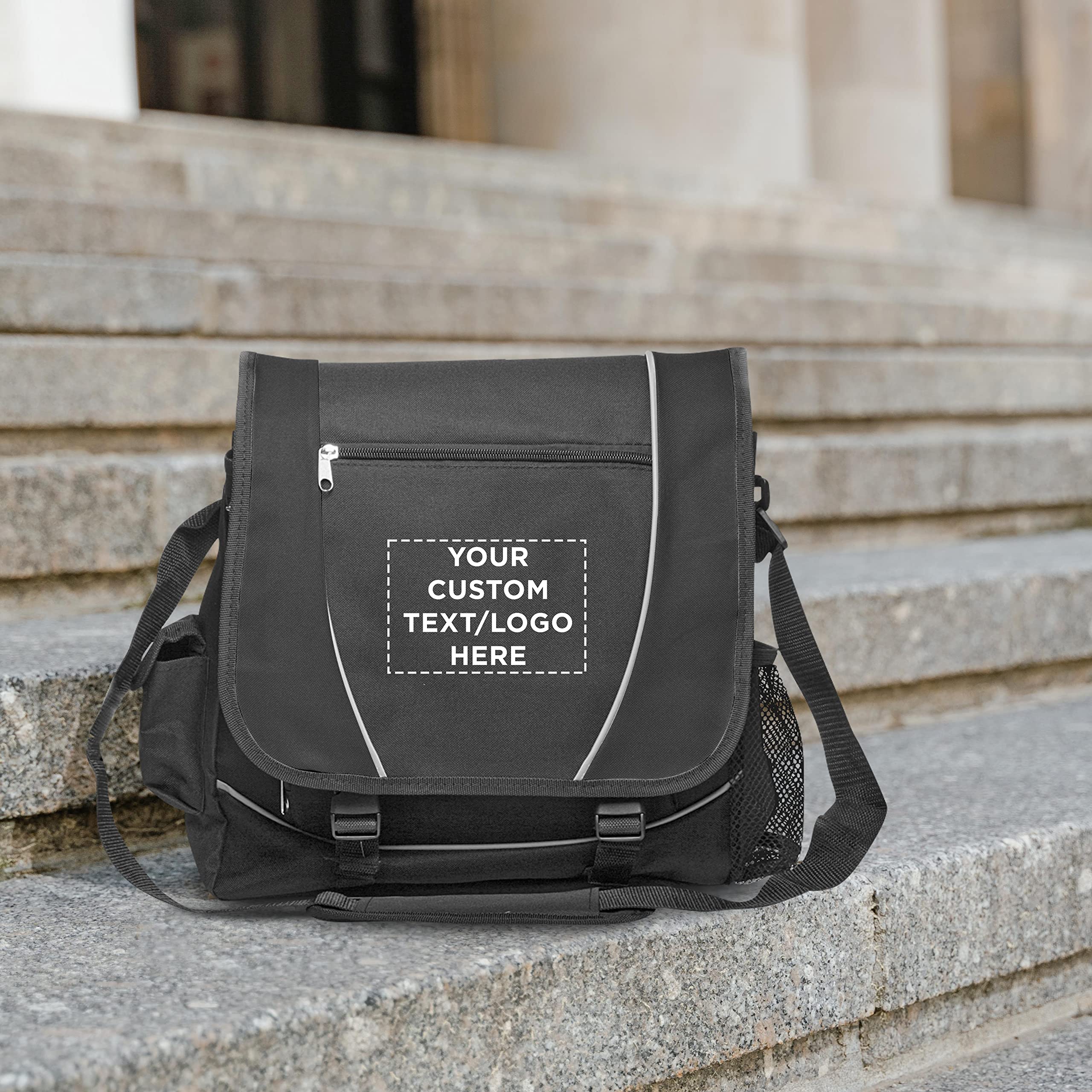 Custom Messenger Bags & Laptop Bags Bulk Pack of 100 - Personalized Corporate Gifts for Employees, School Supplies for Students - Durable Black Work & Travel Bags for Everyday Commute & Business Use