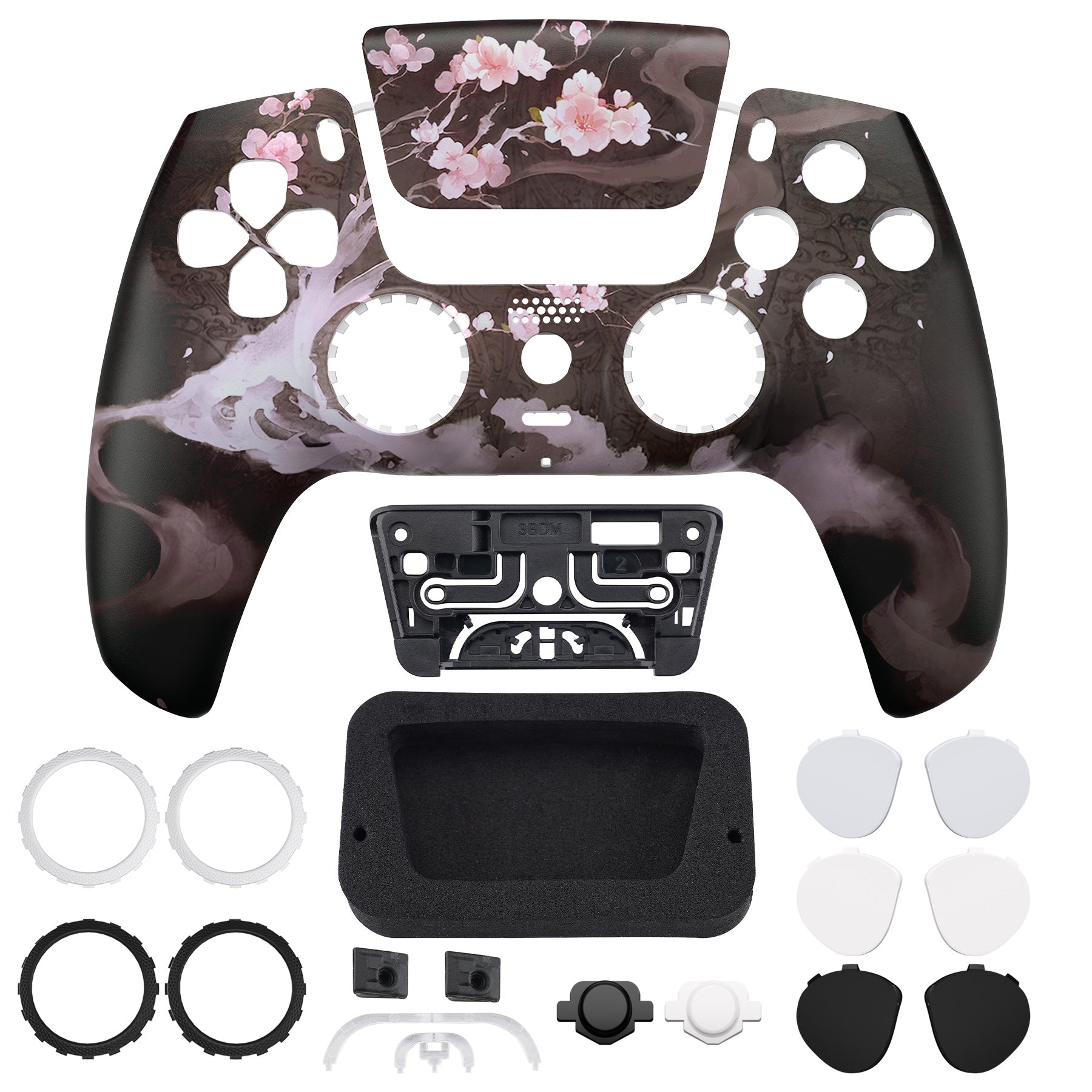 eXtremeRate LUNA Redesigned Front Shell with Touchpad for PS5 Controller BDM 010/020/030/040/050 - Blossom In The Darkness Custom Cover - Perfect for Gaming, Streaming & Esports Tournaments
