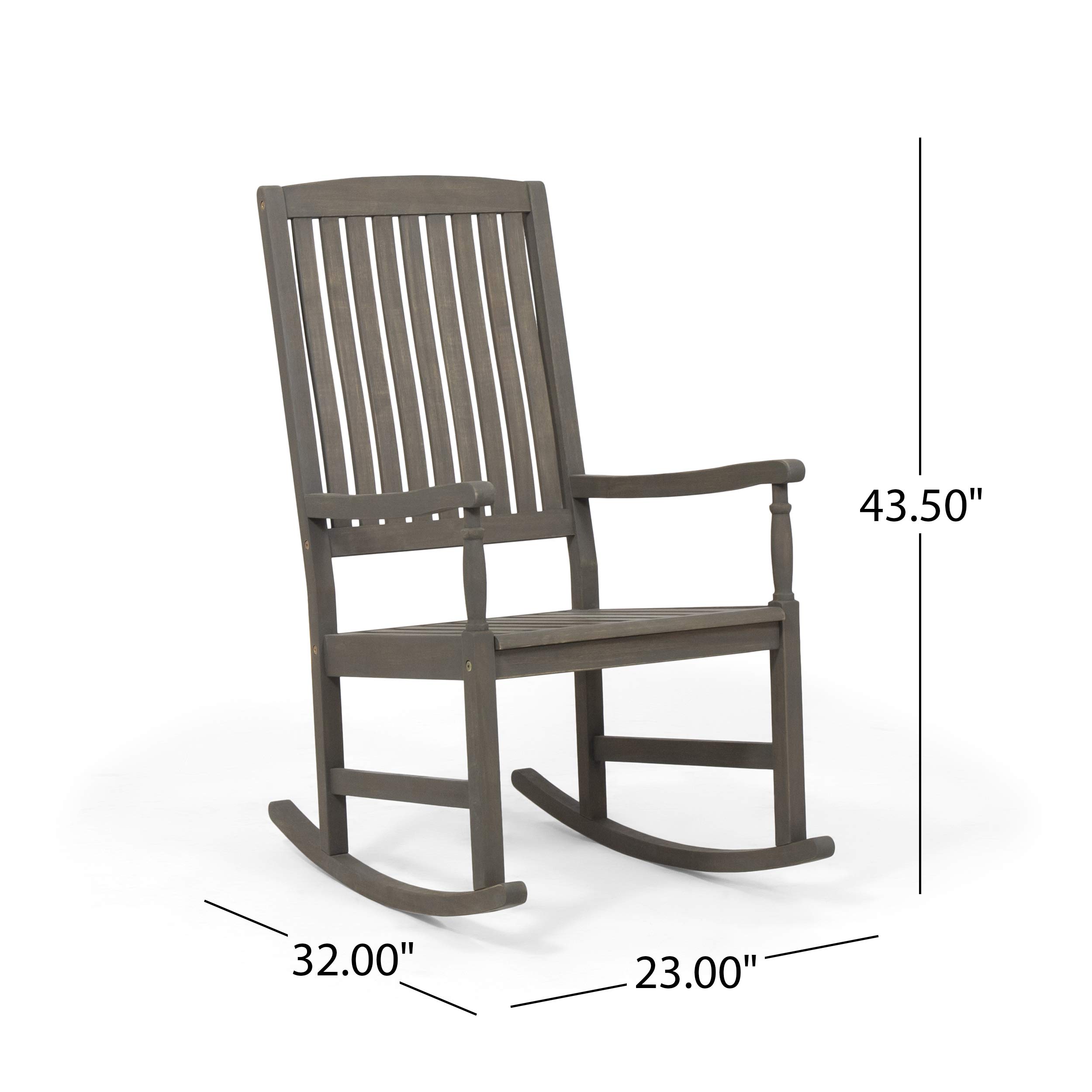 Premium Acacia Wood Outdoor Rocking Chair - Gray Patio Furniture for Garden, Porch & Backyard Relaxation | Weather-Resistant Comfort Seating for Adults | GDFStudio Modern Rocking Chair
