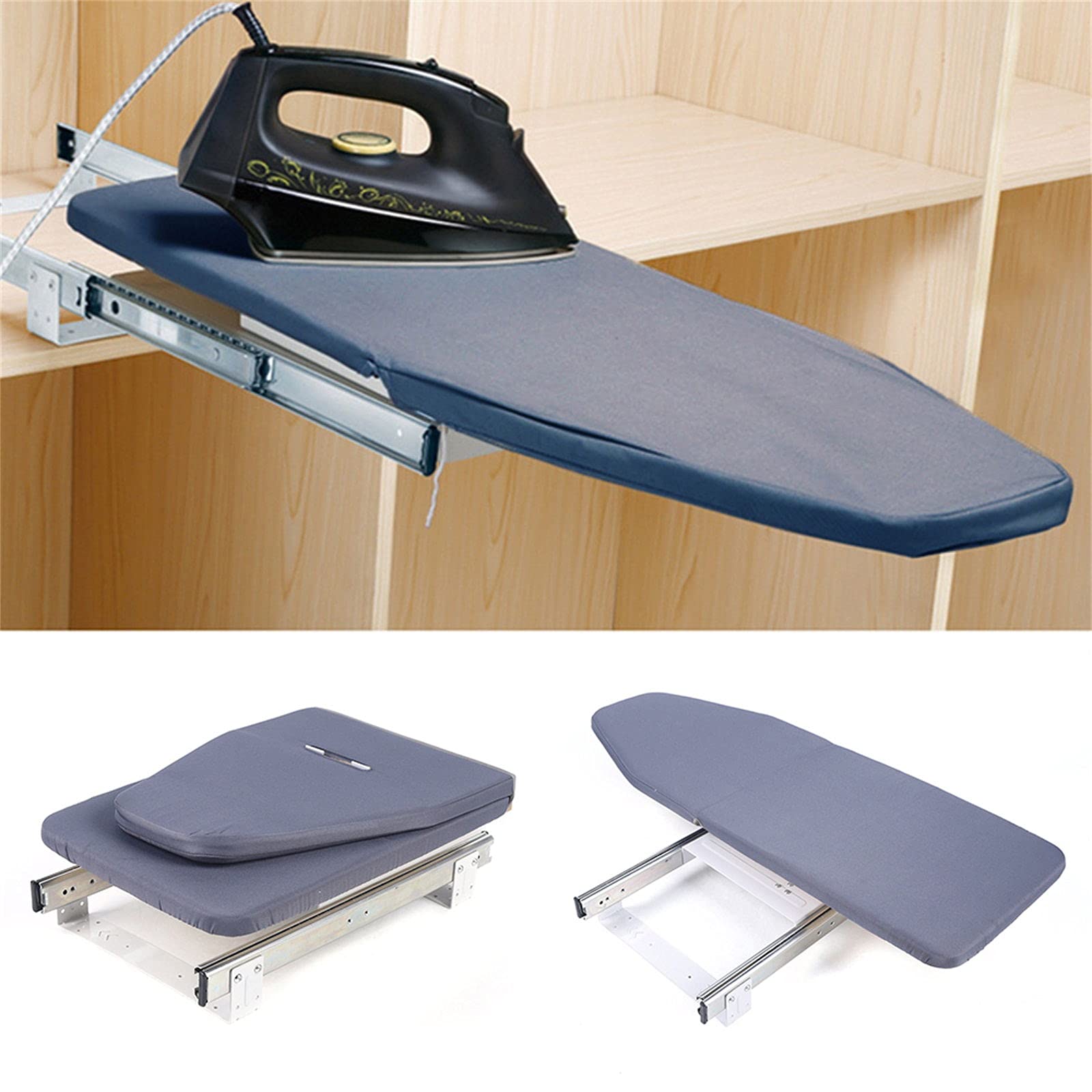 Wall Mounted Retractable Ironing Board - Space Saving Foldable Pull-Out Design, Gray Cabinet Ironing Board for Wardrobe & Laundry Room - Perfect for Small Apartments & Closet Organization