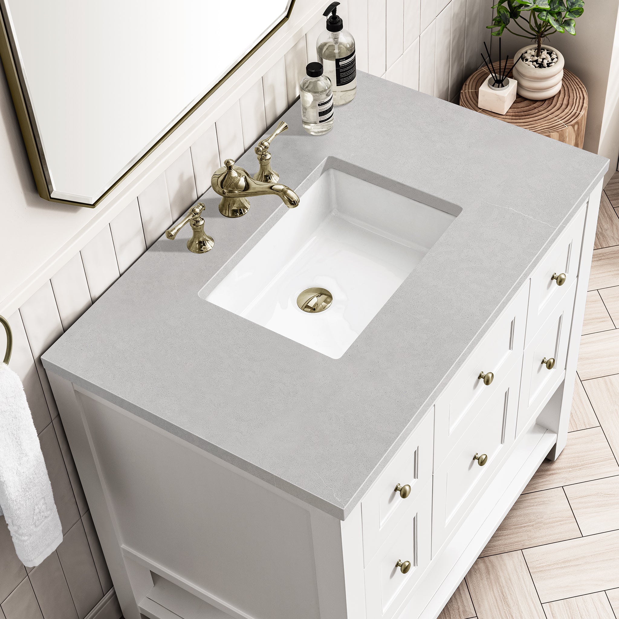 Breckenridge 36 Inch Single Bathroom Vanity Set with 3CM Eternal Serena Quartz Countertop in Bright White - Perfect for Modern Master Bathrooms & Powder Rooms
