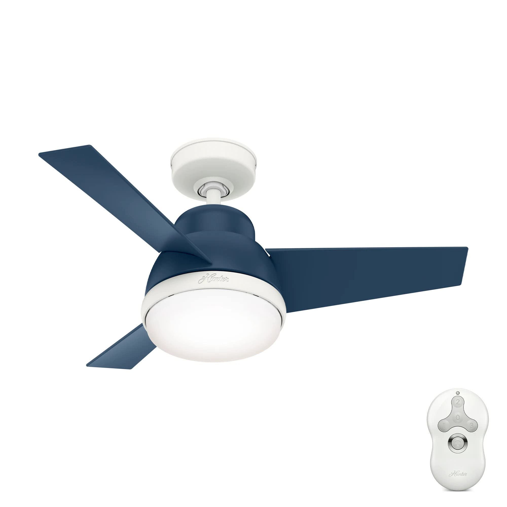 Hunter Fan 36 inch Contemporary Indigo Blue Indoor Ceiling Fan with Light Kit & Remote Control - Energy Efficient Quiet Operation for Bedroom, Living Room & Office (Renewed)