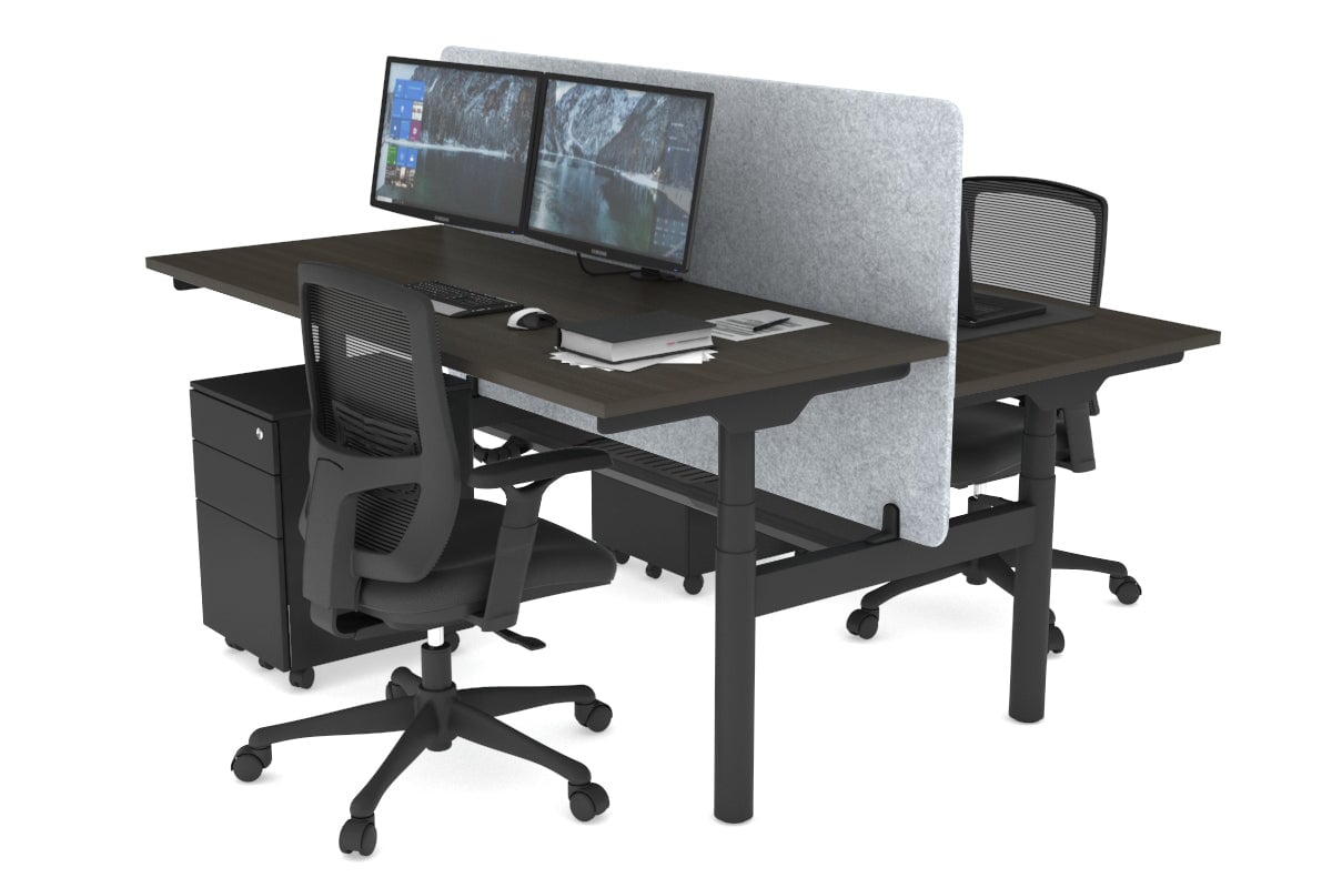 Flexi Premium Height Adjustable 2-Person H Bench Workstation - Black Frame [1400L x 700W] - Ergonomic Office & Home Workspace Solution for Team Collaboration
