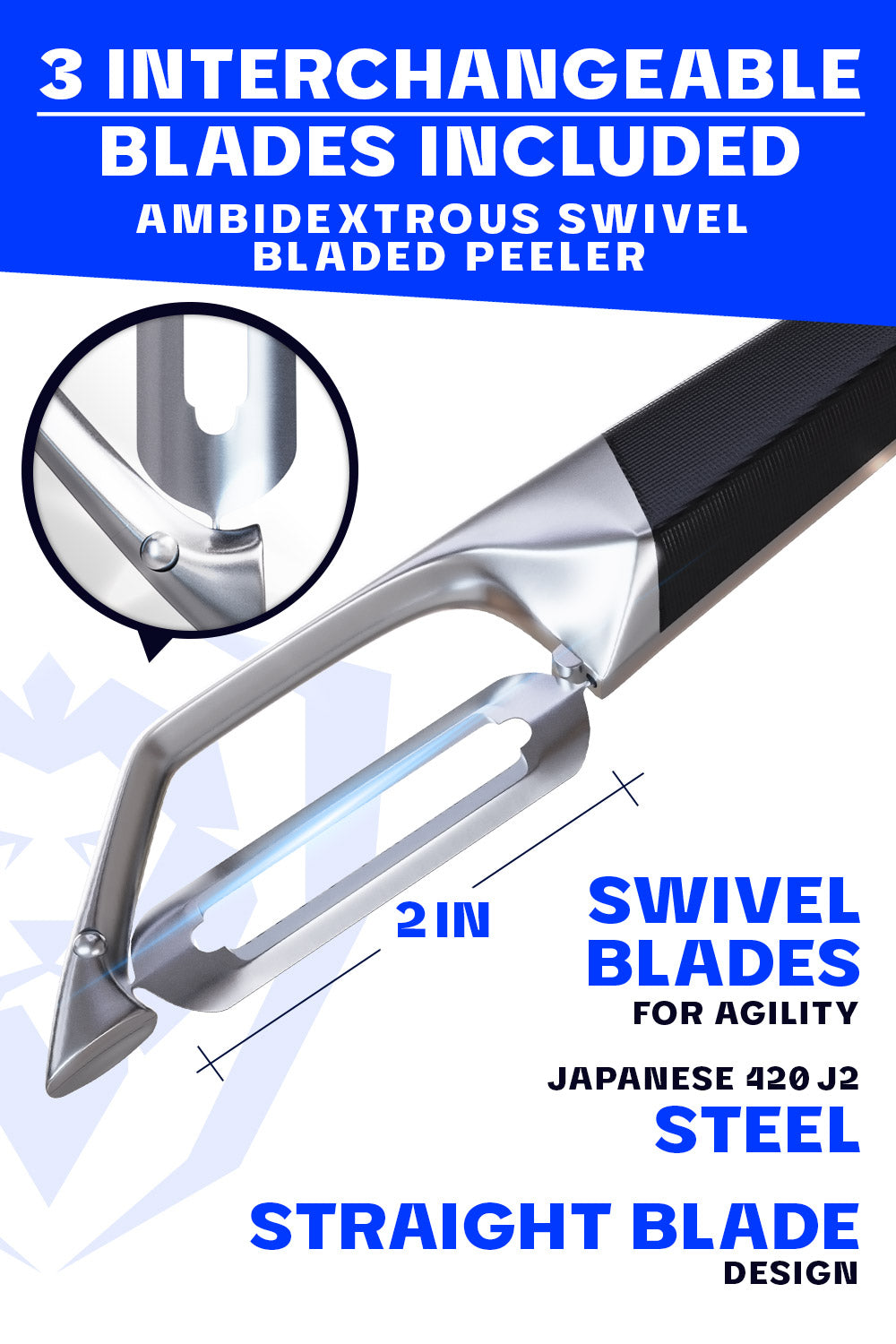 Premium Dalstrong Swivel Straight Peeler with 3 Blades - Ergonomic Vegetable Peeler for Potatoes, Carrots & Fruits - Professional Kitchen Tool for Home Chefs & Cooking Enthusiasts