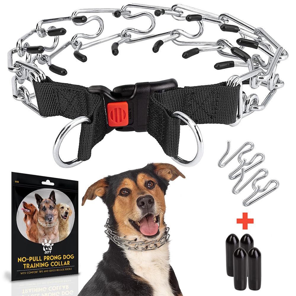 PetJett Prong Collar for Dogs - No Pull Training Collar, Adjustable Stainless Steel Pinch Collar for Small Medium Large Breed Dogs - Perfect for Obedience Training & Daily Walks